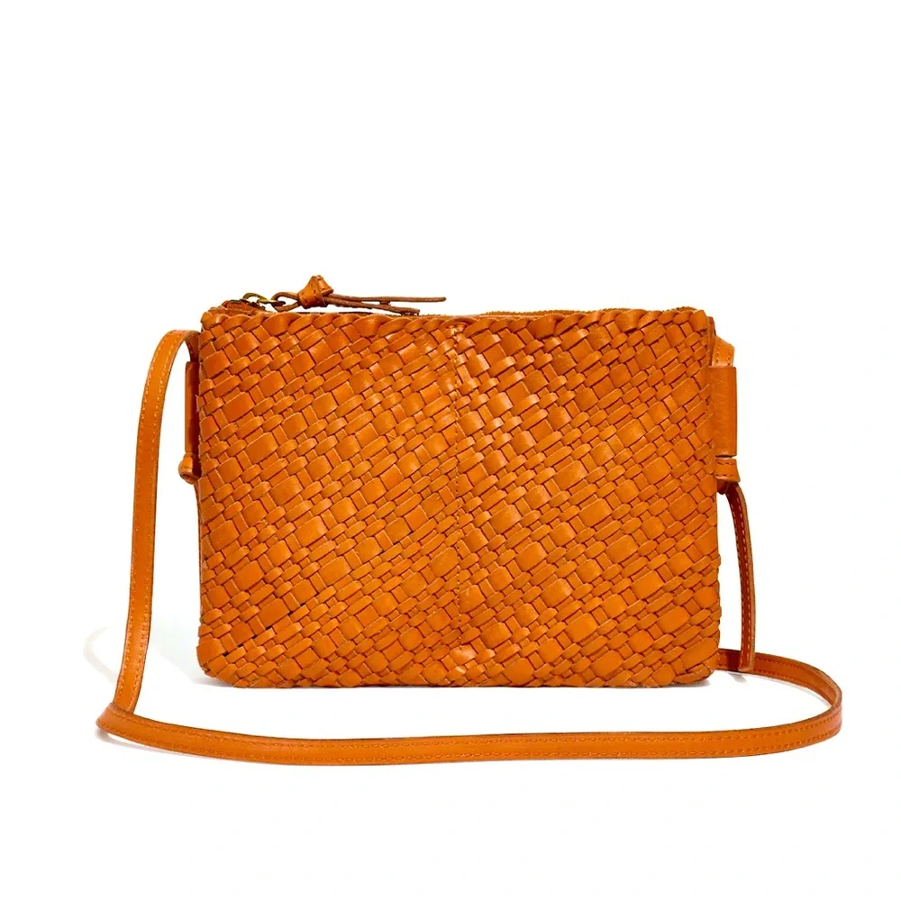 MADEWELL The Knotted Crossbody Bag in Woven Leather Orange Excellent Pre-Owned
